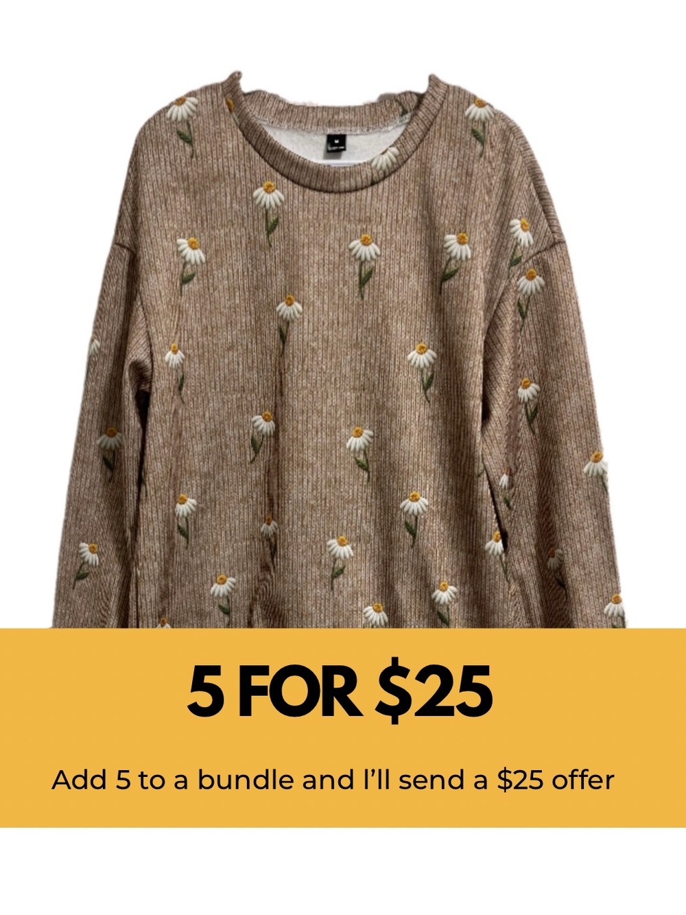 Daisy and Knit Print Polyester Crewneck Sweatshirt